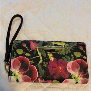 Betsey Johnson Black and Red Floral Wristlet Clutch